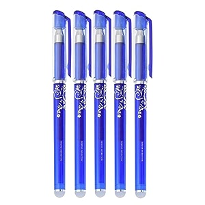 wingscreations pack of 5 pcs blue ink erasable gel pen set with attached magic wipe eraser 035mm nib size gel pen 05mm