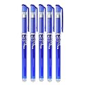 WingsCreations Pack of 5 Pcs Blue Ink Erasable Gel Pen Set with attached Magic Wipe Eraser (0.35mm Nib Size) Gel Pen 0.5mm
