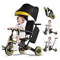 WinHope 9-in-1 Foldable Kids Tricycle with Push Handle and Canopy(Black)