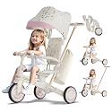WinHope 9-in-1 Foldable Kids Tricycle with Push Handle and Canopy(Pink)