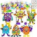 Winlyn 24 Sets Halloween Monster Craft Kits Halloween Crafts for Kids Individual Fall Crafts DIY Monster Ornaments Foam Halloween Arts and Crafts for Kids Classroom Activities Art Project Party Favors