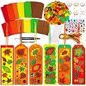 Winlyn 36 Sets Fall Craft Kits Autumn Crafts DIY Leaf Bookmarks Decorations Art Sets Maple Leaf Glitter Foam Stickers Arts and Crafts for Kids Thanksgiving Halloween Classroom Activities