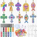 WinnerWhy 30 Sets Cross Suncatcher Craft Kits, DIY Paint Window Ornaments
