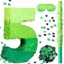 WinnerWhy Number 5 Piñata 16 Inch Green Birthday Piñata Stick Blindfold