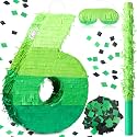 WinnerWhy Number 6 Piñata 16 Inch Green Birthday Piñata Stick Blindfold