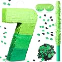 WinnerWhy Number 7 Piñata 16 Inch Green Birthday Piñata Stick Blindfold