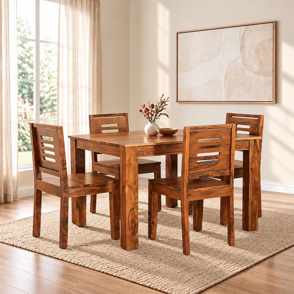 Furniture Solid Sheesham Wood 4 Seater Dining Table Set with Chairs ...