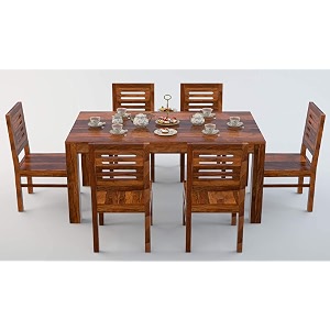 furniture sheesham wood 6 seater dining table with chairs six seater dining room furniture wooden dinner table for living room home and hotel honey finish  1 year warranty