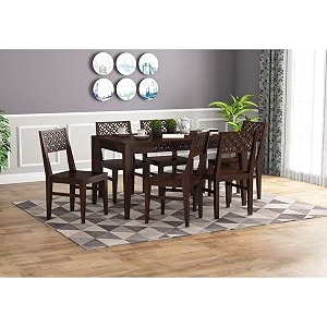 furniture solid sheesham wood 6 seater dining table set  wooden six seater dinning table with chairs  solid wood dinner set furniture for homewalnut finish  1 year warranty