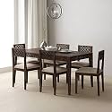 Furniture Solid Sheesham Wood 6 Seater Dining Table Set | Wooden Six Seater Dinning Table with Cushion Chairs | Solid Wood Dinner Set Furniture for Home (Walnut Finish) | 1 Year Warranty