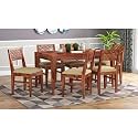 Furniture Solid Sheesham Wood 6 Seater Dining Table Set | Wooden Six Seater Dinning Table with Cushion Chairs | Solid Wood Dinner Set Furniture for Home (Honey Finish) | 1 Year Warranty