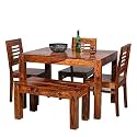 Solid Sheesham Wood 4 Seater Dining Table with 3 Chairs and 1 Bench Dining Room Furniture Wooden Dinner Table for Living Room Home and Hotel (Honey Finish) | 1 Year Warranty