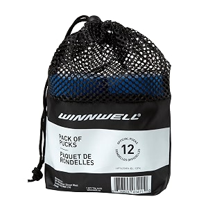 winnwell youth ice hockey pucks - kids lightweight blue 4oz training puck with mesh carrying bag great for stick handling amp training drills