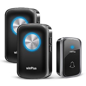 winplus wireless door bell for home long range waterproof calling bell for office cordless door bell up to 500ft range with 60 chimes 4-level volumeblack 1 transmitter amp 2 receivers