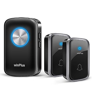 winplus wireless door bell for home long rangewaterproof calling bell for officecordless door bell up to 500ft range with 60 chimes 4-level volumeblack 2 transmitter amp 1 receiver