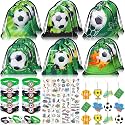 Winrayk 12 Sets Soccer Party Favors, Sports Soccer Birthday Party Supplies - Drawstring Bag Silicone Bracelet Keychain Tattoo Sticker, Boy Kids Soccer-themed Classroom Goodie Stuffer Pinata Filler