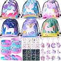 Winrayk 12 Sets Unicorn Party Favors Birthday Supplies for Girls, Drawstring Bag Glow Tattoo Sticker Silicone Bracelet Keychain, Goodie Bag Stuffer Filler Kids Rainbow Unicorn Party Supplies Decor