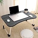 Foldable Wooden Laptop Bed Tray Table, Multifunction Lap Tablet Desk with Cup Holder, Perfect for Eating Breakfast, Reading Book, Working, Watching Movie On Bed (Black)