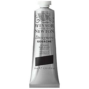 winsor amp newton designers gouache 37 ml - jet black 335 finely pigmented vibrant vivid amp opaque matt colours ideal for designer39s illustrators amp commercial artist - more colours available