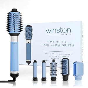 winston 6-in-1 hair styling blow brush for women - 1200w  air brush with auto wrap curler hair dryer straightening brush amp curl enhancer suitable for all hair types ice blue