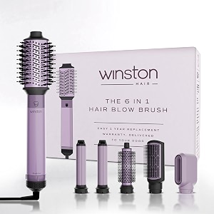 winston 6-in-1 hair styling blow brush for women - 1200w  air brush with auto wrap curler hair dryer straightening brush amp curl enhancer suitable for all hair types purple