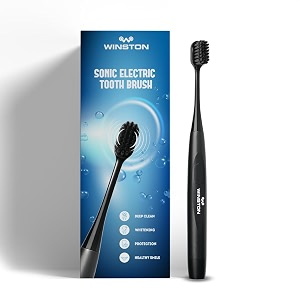 winston electric toothbrush with super soft charcoal bristles for adults - sonic toothbrush  waterproof with 2 cleaning modes  suitable for sensitive gums - 1-year warranty black