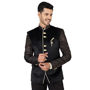 wintage men39s banarasi rayon cotton velvet black bandhgala