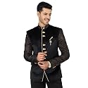 WINTAGE Men's Banarasi Rayon Cotton Velvet Black Bandhgala
