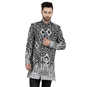 WINTAGE Mens Embroidered Velvet Bandhgala