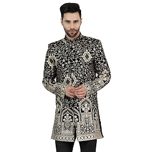 WINTAGE Mens Embroidered Velvet Bandhgala