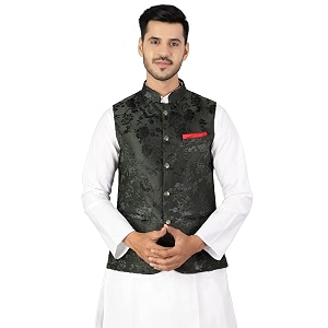 WINTAGE Mens Emroidered Velvet Green Modi Nehru