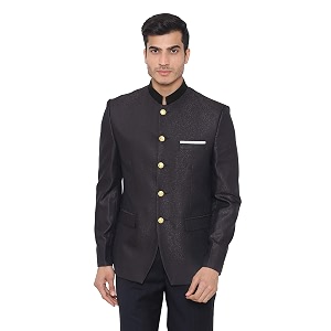 WINTAGE Mens Jacquard Grandad Bandhgala Coat Nehru