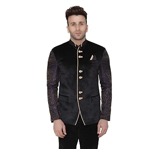 WINTAGE Mens Jacquard Grandad Bandhgala Coat Nehru