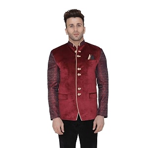 WINTAGE Mens Jacquard Grandad Bandhgala Coat Nehru
