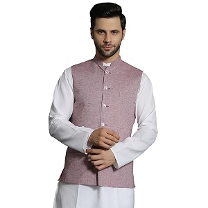 WINTAGE Mens Linen Cotton Purple Modi Nehru