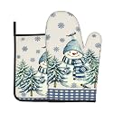 Winter Blue Snowman Oven Mitts and Pot Holders Sets 2 Pack