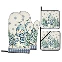 Winter Blue Snowman Oven Mitts and Pot Holders Sets 4 Pack