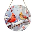 Winter Cardinal Bird Door Wreaths for Front Xmas Welcome Birds Wood Hanger Snowy Winter Branches Berry Door Sign Christmas Holiday Sign for Home Front Porch Wall Outdoor Outside 12in