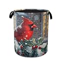 Winter Cardinal Red Bird Laundry Basket Collapsible Laundry Hamper, Oxford Cloth Storage Bin for Room/Bathroom/Bedroom/Dormitories 16" X 20.8"