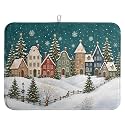 Winter Christmas Dish Drying Mats Xmas Forest House Dish Mat Snowflake Drying Matt Dishes Dryer Pad for Kitchen Counter Absorbent Microfiber Washable Foldable Reusable 18x24 in