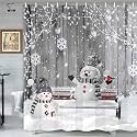 Winter Christmas Shower Curtain, Cute Snowman Covered Snow Snowflake Scene Xmas Holiday Decor Fabric Bath Curtain for Bathroom, Farmhous, 60X72in