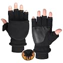 Winter Fingerless Mittens Men Women Convertible Flip-Top Windproof Warm Polar-Fleece Lining Texting Running Gloves