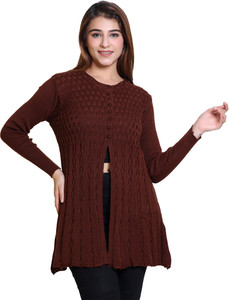 winter knit woven round neck casual women brown sweater