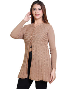 winter knit woven round neck casual women beige sweater