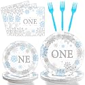 Winter Onederland 1st Party Plates Napkins Snowflake One Birthday Themed Tableware for Baby Blue First Birthday Party Disposable Paper Plates Napkins Party Decorations Supplies Favors 24 Guests