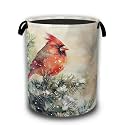 Winter Red Cardinal Bird Laundry Basket, Laundry Hamper Waterproof Oxford Cloth Tote Collapsible,Clothes Storage Bucket Decorative Toy Organizer For Bathroom Bedroom 16" x 20.8"