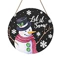 Winter Snowman Sign for Front Door Christmas Snowflake Wood Door Hanger 12"x12" Holiday Welcome Decorations Rustic Snowflakes Black Winter Wreath Wall Hanging Decoration for Home Wall Porch Yard Garden