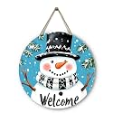 Winter Snowman Welcome Door Sign for Front Door Blue Snowman Snowflakes Wooden Door Hanger Holiday Hanging Porch Wall Sign Farmhouse Seasonal for Home Decorations 12 x 12 inch