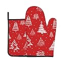 Winter Trees Oven Mitts and Pot Holders Sets Santa Red Prints Oven Mitts Heat Resistant Holiday Snow Kitchen Gloves Hot Pads Two Piece Set for Cooking Baking Grilling BBQ Xmas Festive Gift