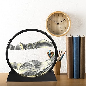 winthfure moving sand art picture 3d deep sea sandscape in round glass flowing sand frame children39s large desktop art toys home and office desktop decorations 734 black